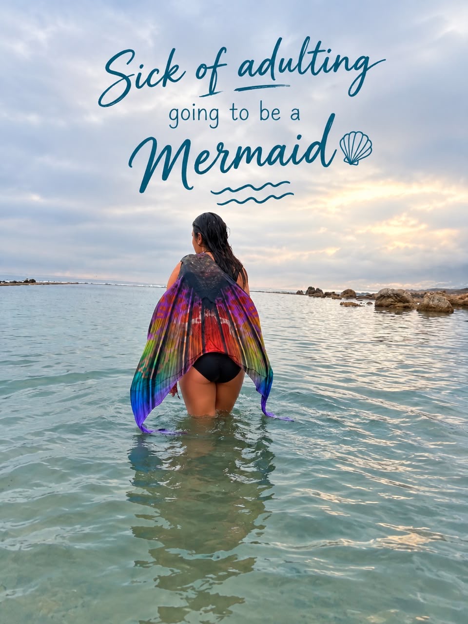 Colourful mermaid tail overlooking the Cape ocean